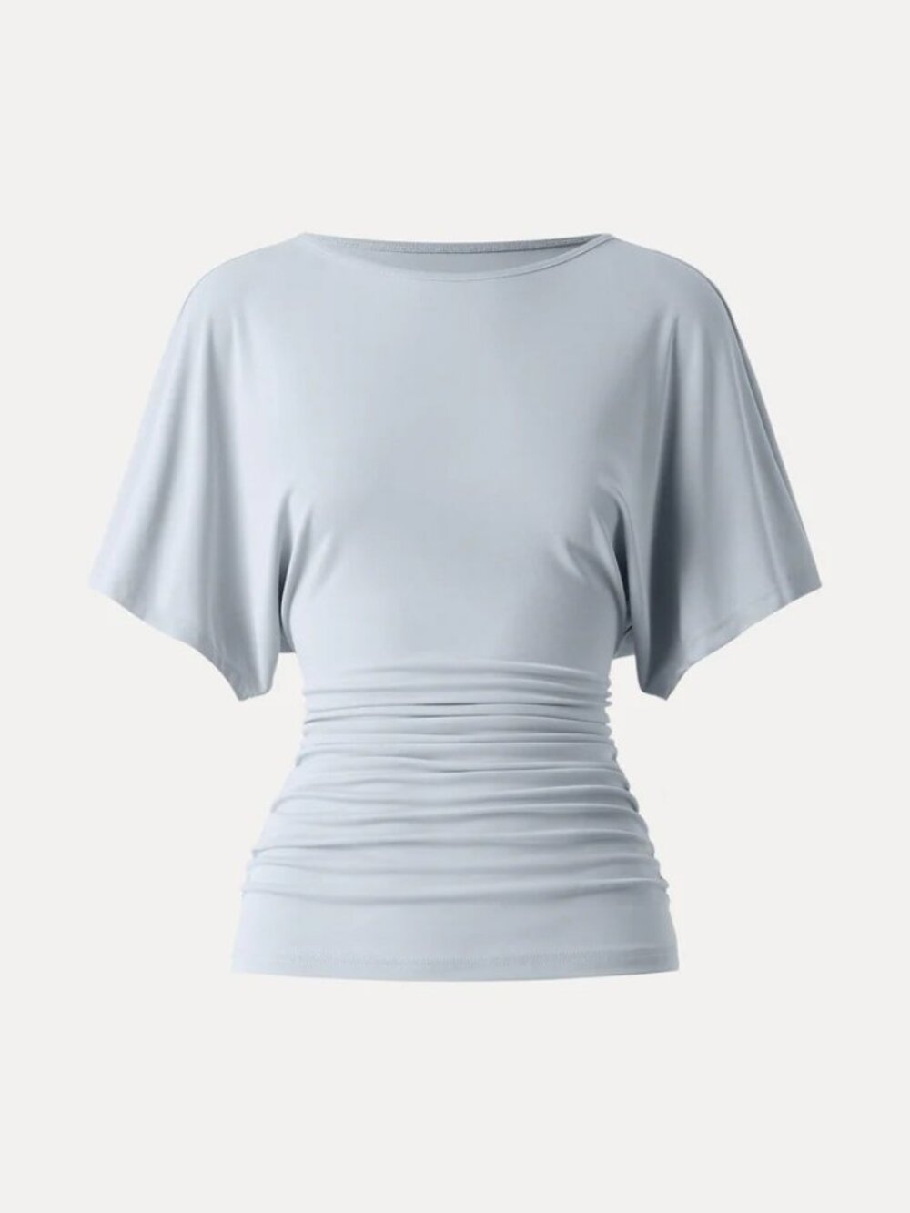 Effortless Boatneck Batwing Sleeve Side Ruched Top - Smoke Blue